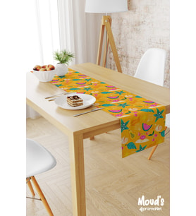 Turuncu Karpuz ve Mango Desenli Baskılı Süet Runner Masa Örtüsü