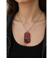 Slipknot Tarzı Kırmızı Metal Plaka Kolye Unisex Zincirli Aksesuar