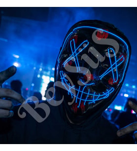 Cadılar Bayramı Siyah Maske Neon Mavi Işıklı