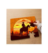 At Üzerinde Kovboy - Vahşi Batı Tasarımlı 24 Parça Ahşap Çocuk Puzzle