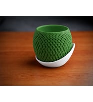 3D Baskı Küre Saksı - Kafes Dokulu İki Parçalı Dekoratif Saksı - Yeşil-Beyaz