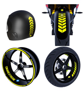 Moto Rider 4'lü Sticker Seti Floresan Sarı İç Dış Jant Şeridi Kask ve Çamurluk Ç