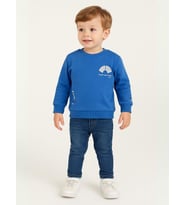 Erkek Bebek Pamuklu Baskılı Sweatshirt (Mavi)