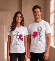 Puzzle Kalp Çöp Adam Sevgili Kombin Tişörtü (2 Adet)