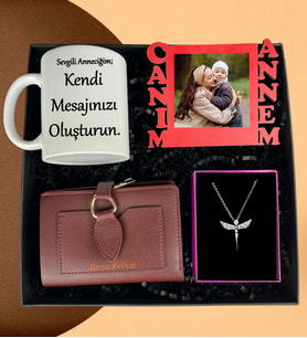 Anneler Gününe Özel Canım Annem Kırmızı Çerçeve Bordo Cüzdan Melek Kolye Ve Kendi Mesajını Oluştur Kupa Bardak