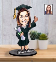 Kişiye Özel Mezuniyet Karikatürlü İki Katmanlı Ahşap Biblo Bayan-1-Eco
