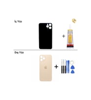iPhone 11 PRO Altın Arka Kapak Arka Cam Batarya Kapağı Lazer Kesim Kapak Pil Kapağı + B-7000 Yapıştırıcı + Tamir Seti