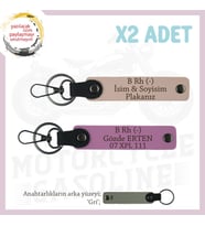 Motorcu Sevgiliye Hediye, İsim Plaka ve B Rh (-) Kan Grubu Yazılı x2 Anahtarlık, Yavruağzı-Pembe-Gr (Çok Renkli)