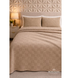 MORE HOME Dama Deseni çift KİŞİLİK % 100 PAMUKLU PİKE 240*260 Koyu Bej