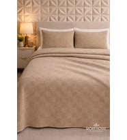 MORE HOME Dama Deseni çift KİŞİLİK % 100 PAMUKLU   PİKE 240*260 Koyu Bej