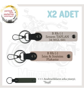 Hız Severlere Özel, İsim Plaka ve B Rh (-) Kan Grubu Yazılı x2 Anahtarlık Set, Yavruağzı-Pudra-Ysl (Çok Renkli)