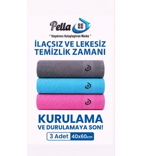 Active Çamaşır Suyu Ile Kullanılabilen Tek Mikrofiber 3'lü Temizlik Bezi (40X60) Büyük Boy
