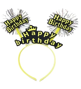 Happy Birthday Püsküllü Neon Sarı Renk Doğum Günü Tacı 22x19 cm