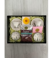 2'Lİ FİNCAN TAKIMI LOKUMLUK KAHVE MUM ÖZEL NOTUNUZ HEDİYE SETİ (Papatya)