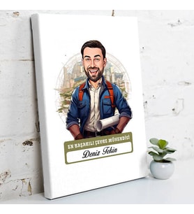 Kişiye Özel Hediye Karikatürlü En Başarılı Erkek Çevre Mühendisi Kanvas Tablo