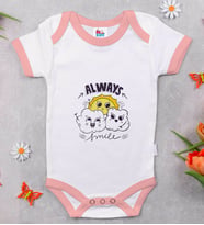 BK Kids Always Smile Tasarımlı Pembe Bebek Body Zıbın-1