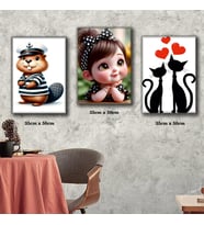 sincap kedi küçük kız çocuk odası için tablosu 3 adet 35cmx50cm kumaş baskılı canvas tablo