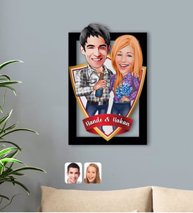 BK Gift Kişiye Özel İsimli Sevgililer Karikatürlü 3D Ahşap Tablo-50