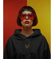 Bengal Kedili Hoodie Unisex %100 Pamuk  Siyah Kapüşonlu Sweatshirt Göğüs Ortası Minimal Logo