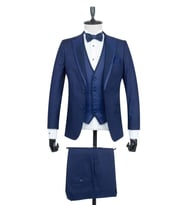 Lacivert Gabardin Mono Yaka Astarlı Yelekli 6 Drop Slim Fit Dar Kesim Smokin Damatlık 1001195166