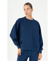 Maraton Oversize Kadın Bisiklet Yaka Açık Lacivert Sweatshirt