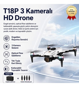 T18P 3 Kameralı 4K HD Drone, Engel Sensörlü Katlanabilir Akıllı Drone, Optical Flow