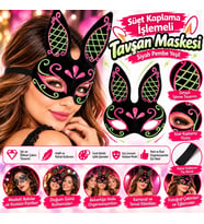 Süet Kaplama İşlemeli Tavşan Maskesi – Siyah Pembe Yeşil