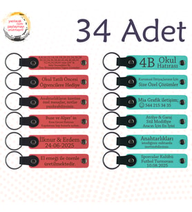 Nar Çiçeği & Turkuaz, 34’lü Set, Kişisel Mesajlı Anahtarlık, Düğün Misafirlerine Değer Katan Armağan