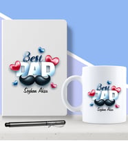 BK Gift Kişiye Özel Best Dad Tasarımlı Beyaz Defter Kalem ve Kupa Seti-3