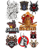 Samurai Sticker Set-2 9 Parça Telefon, Tablet, Defter, Laptop Sticker