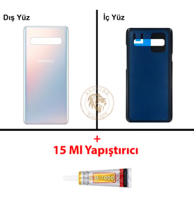 Samsung S10 Gümüş Arka Pil Kapağı Batarya Kapağı Lazer Kesim + B-7000 Yapıştırıcı