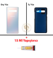 Samsung S10 Gümüş Arka Pil Kapağı Batarya Kapağı Lazer Kesim + B-7000 Yapıştırıcı