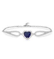 925 Ayar Gümüş Swarovski Safir Kalp Bileklik (Gümüş)