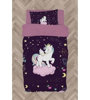 MEKTA HOME BEBEK VE ÇOCUK ODASI Pembe Bulut Üzerinde Unicorn Desenli Mor Nevresim Takımı