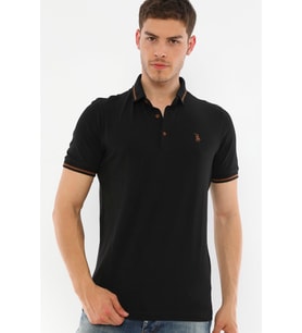 T8586 DEWBERRY ERKEK POLO YAKA T-SHIRT-SİYAH
