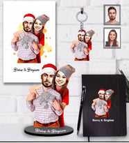 Kişiye Özel Yılbaşı Sevgili Karikatürlü 5 li Hediye Seti Model-8