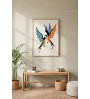 Kuşlar ve Doğa Minimalist 1. Kalite Ahşap Çerçeveli Tablo