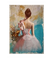 50cmX70cm Ahşap Tablo Pembe Balerin