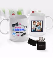BK Gift Kişiye Özel Babalar Günü Hediyesi Fotoğraflı Kupa Bardak ve Benzinli Çakmak Seti-89 (Model 1)