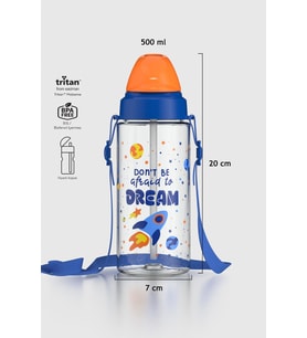 Renga Sonic Air Desenli 500 ml Askılı Pipetli Tritan Çocuk Matara 912058 Pembe-Mint (Mavi-Turuncu)