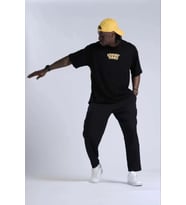 pilelistore- Unisex Bisiklet Yaka Baskılı Oversize T-Shirt - Siyah