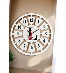 L Harfi Duvar Saati 40cm (Beyaz)