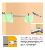 Pakas Balkon Çamaşır Kurutma Askısı Kurutmalık Duvara Monte (Gümüş)
