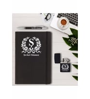 Kişiye Özel Desen içinde Harf Tasarımlı  Defter - Kalem  ve Çakmak Seti (Model 1)