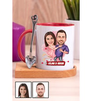 Sevgililere Romantik Hediye Karikatürlü Ahşap Altlıklı Kırmızı Kupa Bardak