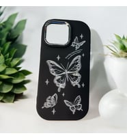 iPhone 15 Pro Max Kelebek Baskı Kabartmalı Kaliteli Silikon Telefon Kılıfı (Siyah)