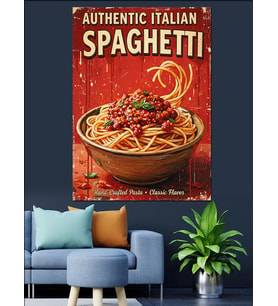 Spagetti Makarna Yemek Poster Dekoratif Kanvas - Mdf Ahşap Tablo