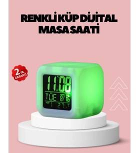 Kronometre Ve Takvim Destekli Renk Değiştiren Led Dijital Küp Saat