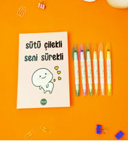 Sütü Çilekli Defter Çift Taraflı Soft Renkli Keçeli Kalem Set