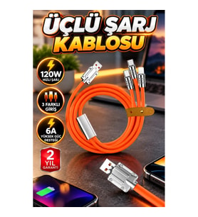 120W Hızlı Şarj Kablosu Turuncu Çoklu Şarj Girişli 6A Yüksek Güç Destekli